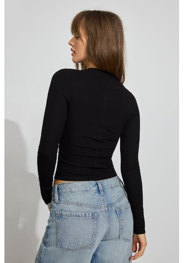 Madmext Siyah Bisiklet Yaka Slim Fit Kadın Body Mg2564 Siyah