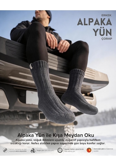 Bolero Nordsox E31 Erkek Alpaka Yün Soket Çorap 41-45 Antrasit
