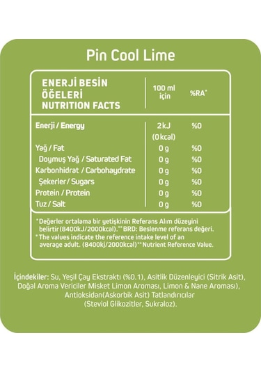 Pin Cool Lime - Şekersiz & Kalorisiz 1 Litre X 6 Adet Ice Tea
