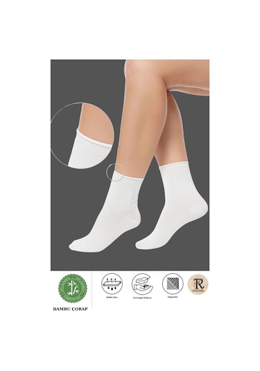 Trampler Unisex Bambu Lastiksiz Beyaz Soket Çorap Sıkmayan Çorap Beyaz