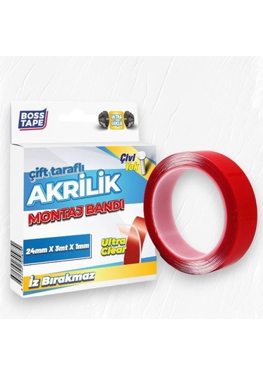Boss Tape Çift Taraflı Akrilik Montaj Bandı- 18mmx3mt Şeffaf