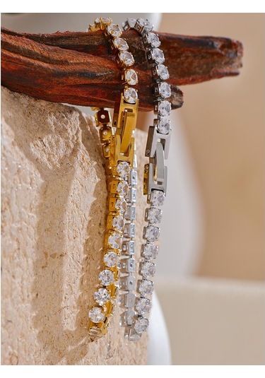 Altın Eetit 4mm Yüksek Kaliteli Parlak Kübik Zirkonya Zincir Bilek Bilezik Bileklik Kadınlar İçin Paslanmaz Çelik Zarif Premium Takı Yeni Altın