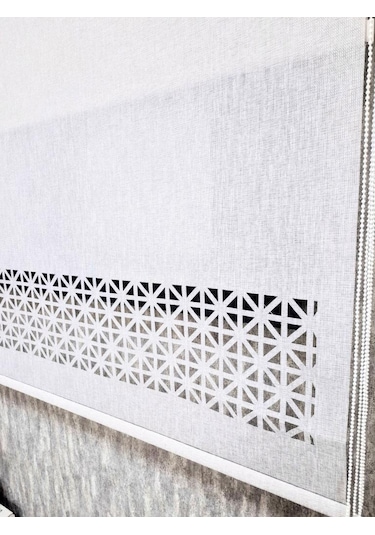 Bbb Çift Mekanizmalı Keten Lazer Kesim Tül Ve Stor Perde Mlt5017 Gri