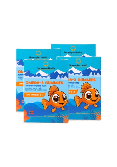 Norwegian Health Omega 3 Gummies Çocuklar için Tutti Frutti Aromalı Norveç Somonlu Balık Yağı 4 x 30 Çiğnenebilir Form