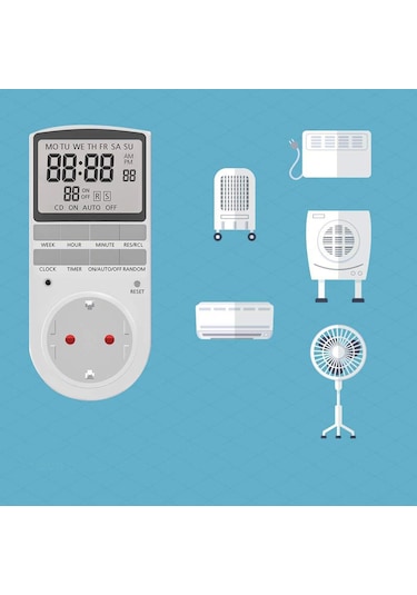 Mufunye Eu Standartlı Dijital Zamanlayıcı Prizi - Büyük Lcd Ekranlı, Program Hatırlama Ve Rastgele Fonksiyonlu, 16a/3680w