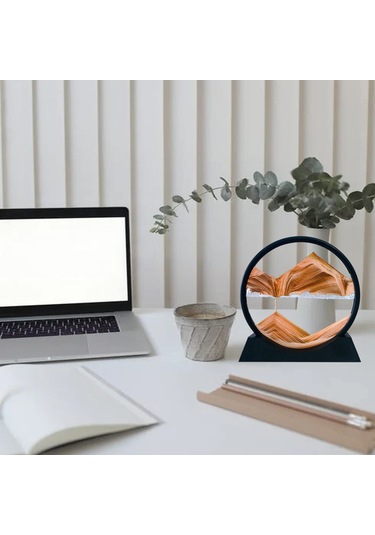 Symbee Modern 3d Kum Saat Dekorasyonu - 12 İnç Siyah Çerçeve, Sarı Renkli Akrilik Taban İle Rahatlatıcı Kum Hareketi