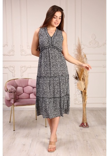 Aymeravm - Çiçek Desenli Yakası Fırfırlı Kadın Elbise - Hel74... (546205442)