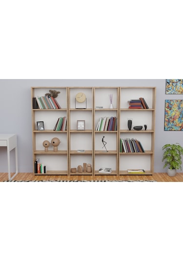 5 Raflı Kitaplık Seti Arkalıklı 2 Dar 2 Geniş Raf Kütüphane 170 C