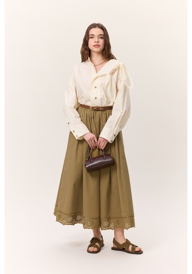 Nakış Detaylı Geniş Etek Yeşil Yeşil