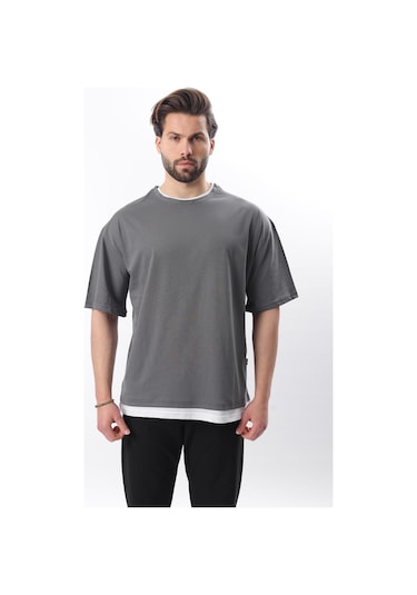 Madmext Oversize Füme Erkek Tişört 4978 Füme