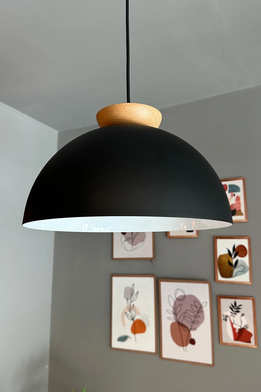 Yimpi Siyah Avize Ahşap Tekli Sarkıt Salon Kuaför Cafe Dekoratif Aydınlatma Pastane Siyah