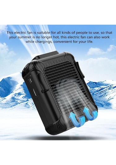 Açık Hava Bel Askılı Vantilatör Yaz Taşınabilir Klipsli Vantilatör 6000mah Pil Boyun Askılı Vantilatör Siyah