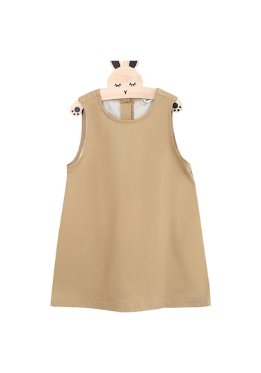 Luess Kız Çocuk Deri Düğme Detaylı Elbise-bej Bej