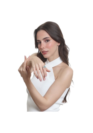 Labalaba Kadın Lak Gümüş Renk Kaplama Doğaltaşlı Ayarlanabilir El Yapımı Tasarım Yüzük Gümüş - Mavi