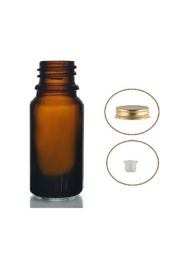 30ml Kahverengi Şişe Sarı Metal Düz Kapaklı, 12 Adet, Cam Şişe, Esans Şişesi, Yağ Şişesi, Kozmetik Şişesi