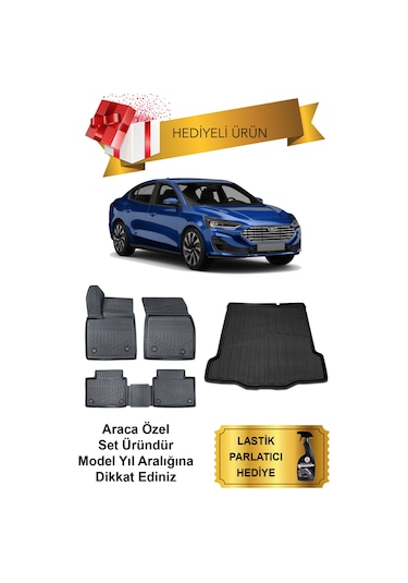 Ford Focus 4 Sedan 2018 Sonrası Ince Stepne 3d Bagaj Havuzu Ve 4d Luxury Paspas Seti Hediyeli