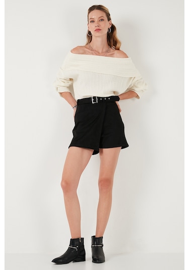 Lela Kışlık Regular Fit Asimetrik Kesim Fermuarlı Bayan Şort Etek 5865973 Siyah