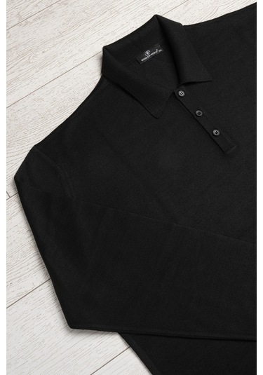 Woolen World Polo Yaka Battal Büyük Boy Yünlü Triko Kazak Siyah