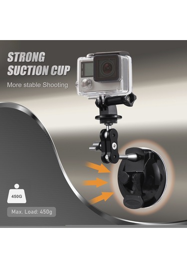 Geeroyoo Siyah Abs+metal Emici Cup Stant, İki Toplu Kafa İle 360 Döner, 450g Yük Kapasitesi, Spor Kamera Ve Telefon Uyumlu