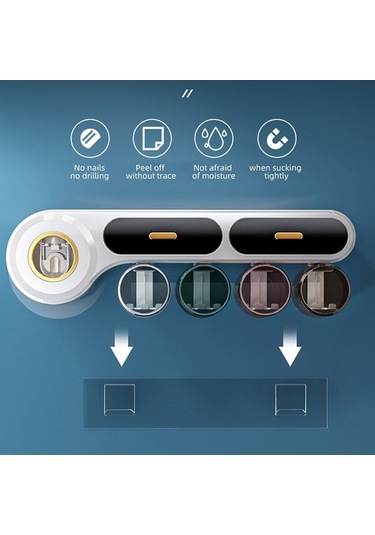 Bosphorusboutique02 Türkçe Otomatik Diş Macunu Sıkacağı Ve Diş Fırçası Saklama Kutusu Seti Diğer