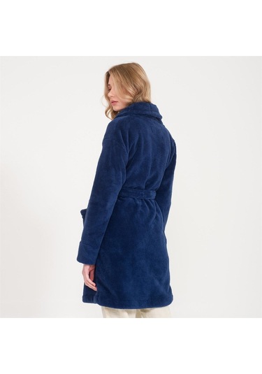 Kadın Welsoft Şal Yaka Polar Sabahlık Lacivert