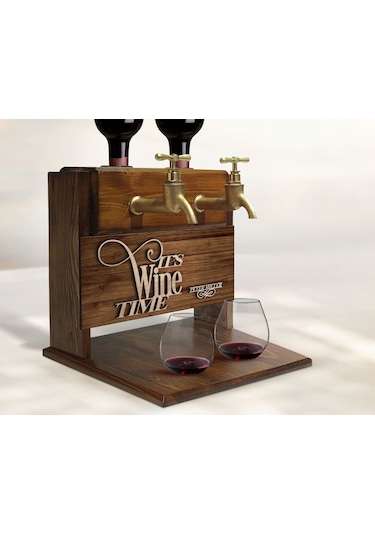 Bk Gift Kişiye Özel Kabartma İsimli Çift Musluklu Doğal Ahşap Şarap Standı, İçki Standı, Doğum Günü Hediyesi, Ev Hediyesi, Erkek Hediye-8