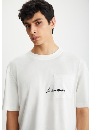 Kravın Erkek %100 Pamuk Bisiklet Yaka Baskılı Ekru T-shirt