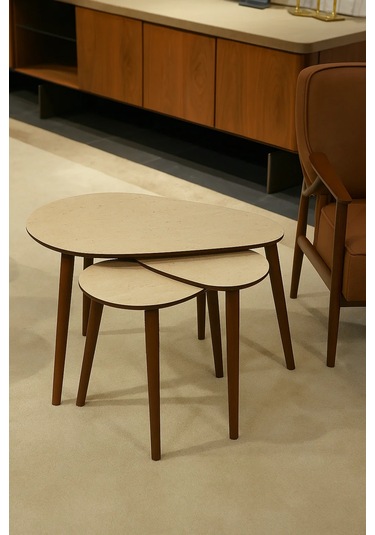 Paris 3'lü Zigon Sehpa &100 Mdf Traverten