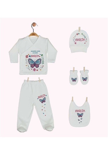 Pia Baby Gl 1910-05 İsme Özel Beşli Zıbın Set Krem