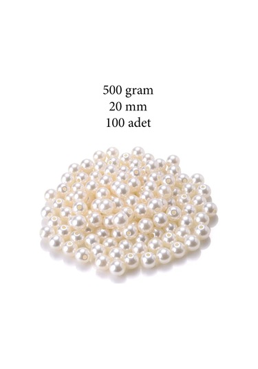 500 Gram 20mm Krem Renk Plastik İnci Boncuk Çanta Ve Takı Yapım B
