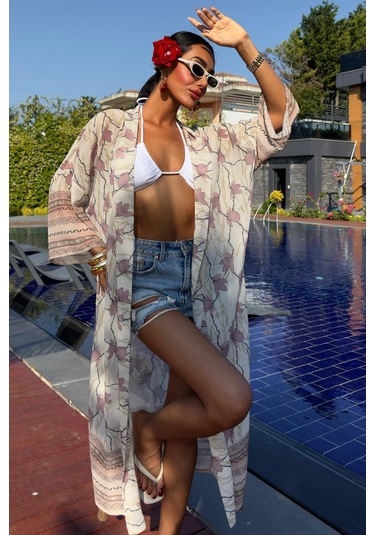 Kadın Multi Desenli Kruvaze Şifon Kimono Çok Renkli