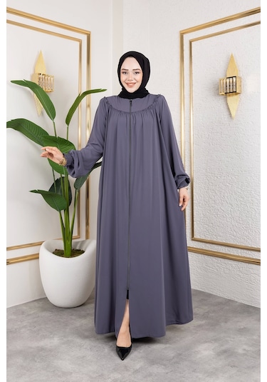 Ön Ve Arka Robalı Ferace - Gri / F0142 Gri