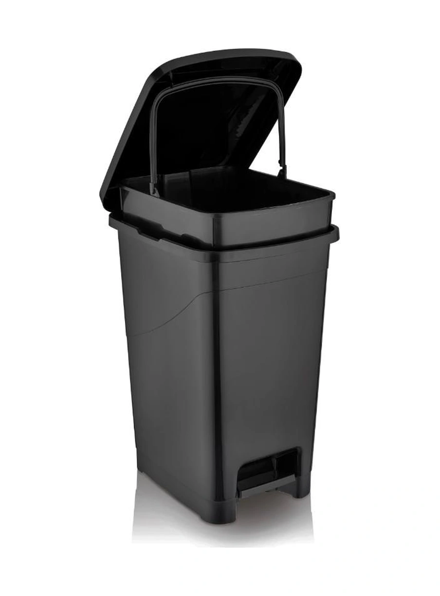 Omnipazar Srl-3030 Slim Pedallı Plastik Çöp Kovası İç Kovalı 40 Lt Siyah Siyah