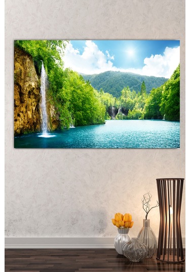 Göl Orman Şelale Doğa Tabiat Kanvas Tablo 120 x 80