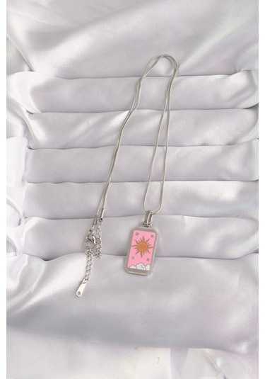 Dodes Dodes 316l Çelik Gümüş Renk Pembe Mineli Güneş Model Tarot Kolye Tg27bko9043 Çok Renkli