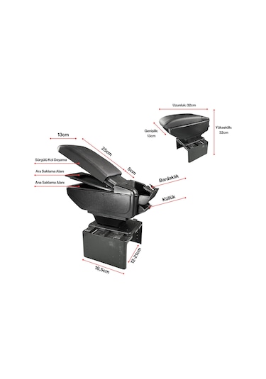 Universal Her Araca Uyumlu Sürgülü Kol Dayama Kolçak Bardaklık Ve Küllüklü