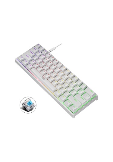 Leaven K620 61 Tuşlu Hot Plug-in Parlayan Oyun Kablosuz Mekanik Klavye, Kablolu Uzunluk: 1.8m, Renk: Beyaz Yeşil Eksen