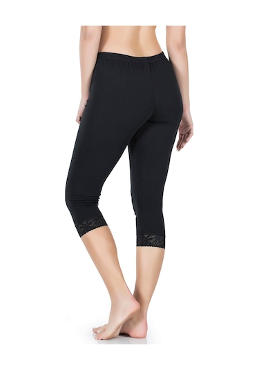 Paçası Dantelli Kısa Kadın Tayt 421 SiYAH