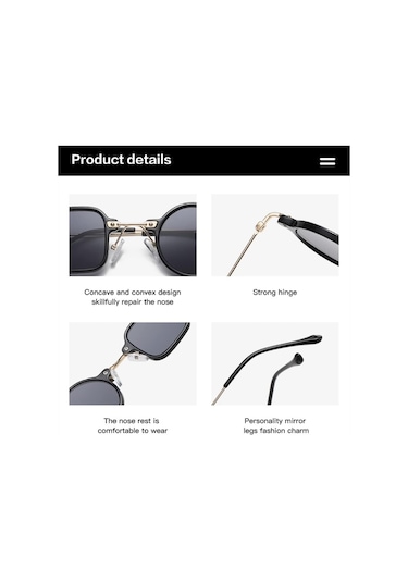 Kare Yuvarlak Güneş Gözlüğü Kişilik Düzensiz Güneş Gözlükleri Retro Erkek Uv400 Gölge Gözlük Siyah Mavi