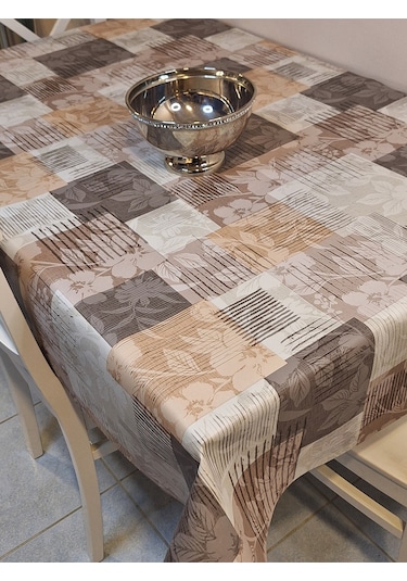 Elyaflı Pvc Muşamba - Desenli Silinebilir Masa Örtüsü Yeşil Fnt1246 Kahverengi