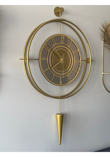 Bronz Aynalı Lavinya Exclusive - Chakra Dizayn - Gerçek Bronz Ayna - Metal Mobilya Duvar Saati Gold