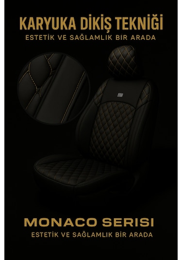 Dodge Se Nitro 2008-2010 Jeep - Ticari 2+1 Monaco Eviza Kumaş Deri Detaylı Oto Koltuk Kılıfı - Sarı Sarı