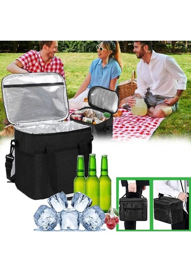 Soğutucu Çanta, 27x 25x 19 Cm Buz Torbası, Katlanabilir Piknik Çantası, Yalıtımlı Çanta, Öğle Yemeği Çantası, Açık Hava, Seyahat, Kamp İçin Siyah Çok Renkli