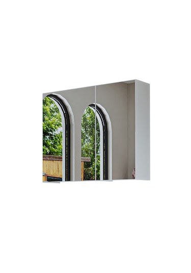 Banyo Dolabı Kulpsuz 2 Kapaklı Mdf 75 Cm Aynalı Banyo Üst Dolabı Mat Beyaz