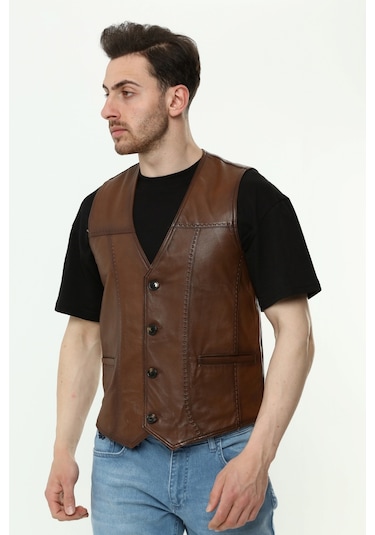 Hakiki Deri Yelek Kahverengi