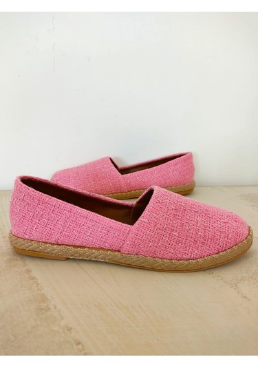 Keten Pembe Hasır Detaylı Kadın Espadril Pembe