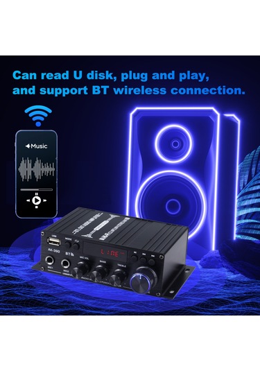 Wezone Ak-390 Ev Araç Mini Bluetooth Güçlendirici 40wx2, Fm Radyo, Usb, Çift Mikrofon Girişi, Işıklı Ekran