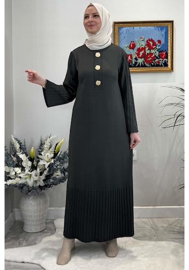 Banu Broşlu Triko Elbise Haki Normal