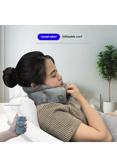 Pıctet.fıno Rh66 Kristal Kadife Şişme Boyun Yastığı Seyahat Dostu Taşınabilir Boyun Yastığı Mavi