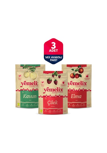 Freeze Dried 3'lü Mix Avantaj Paketi Dondurularak Kurutulmuş Çilek-kavun-elma Kuru Meyve Cipsi 45 G